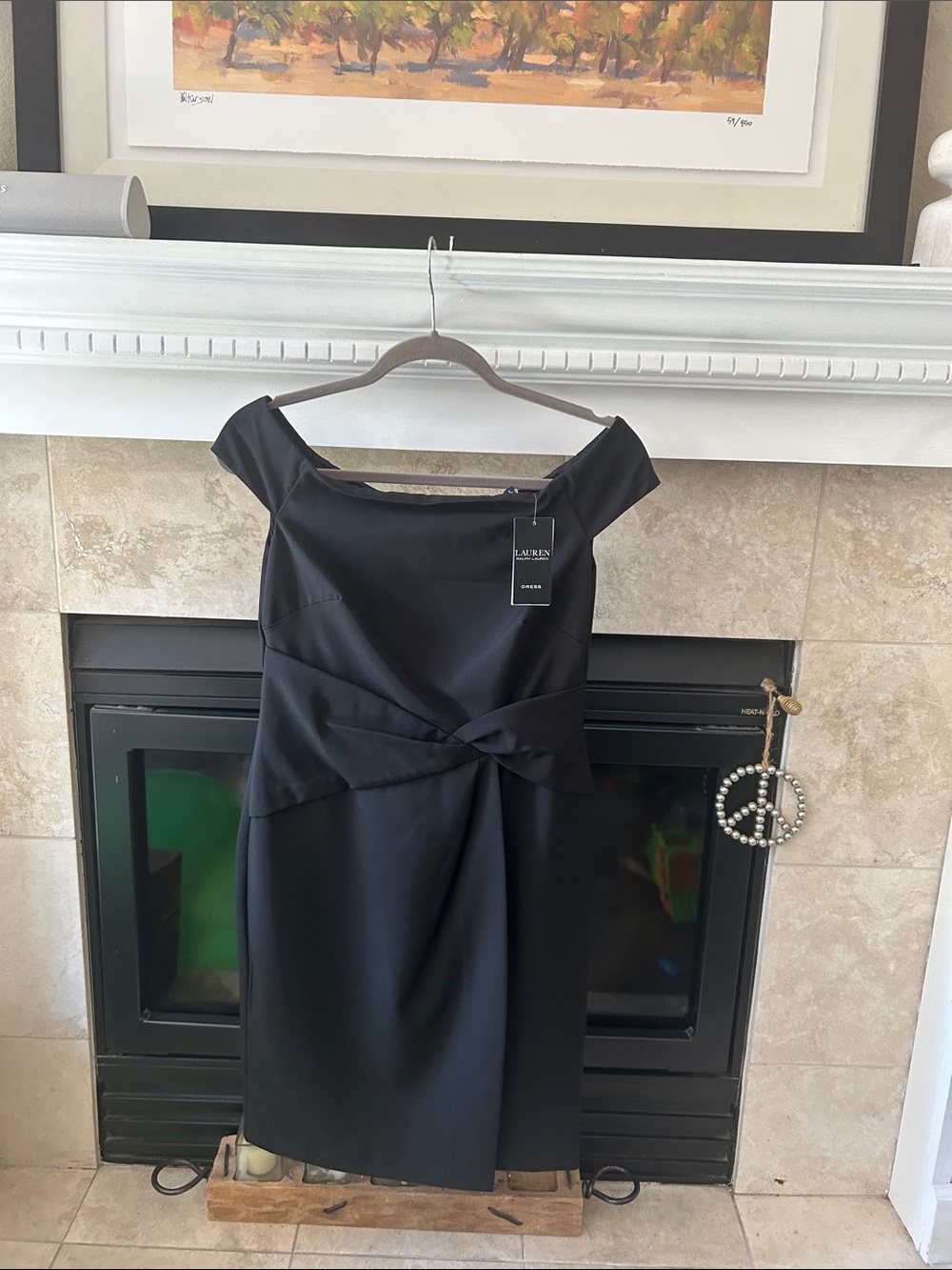 LAUREN Ralph Lauren Black Off-the-Shoulder Twist Sheath Dress